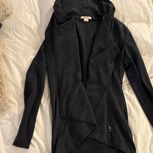Helmut Lang Black Draped Wool Cardigan with Zipper Detail